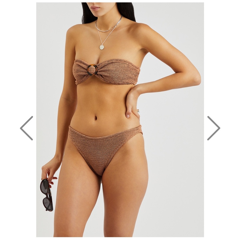 Hunza G Brown Bandeau Bikini with Ring Detail